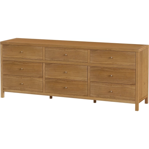 Nora 84" 9-Drawer Dresser in Natural Finish Wood