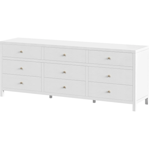 Nora 84" 9-Drawer Dresser in White Finish Wood