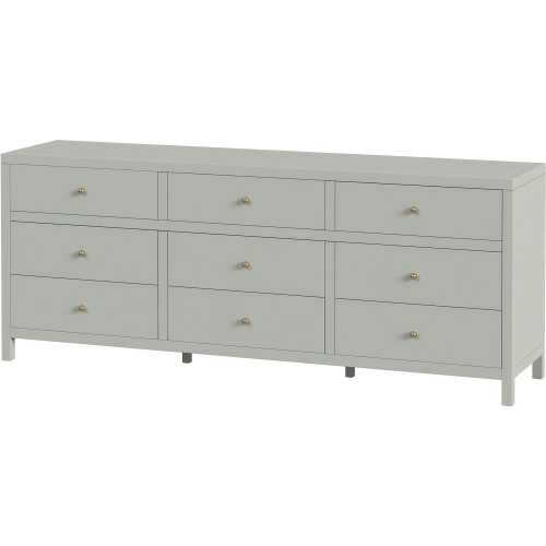 Nora 84" 9-Drawer Dresser in Sage Green Finish Wood