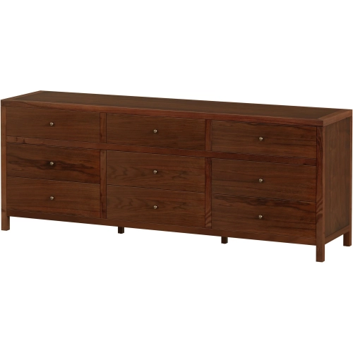 Nora 84" 9-Drawer Dresser in Walnut Brown Finish Wood