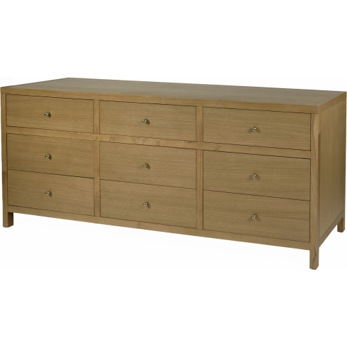 Nora 84" 9-Drawer Dresser in Natural Oak Finish Wood