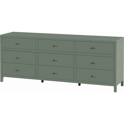 Nora 84" 9-Drawer Dresser in Dark Green Finish Wood