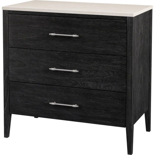 Averly 3-Drawer Chest in Beige & White Marble & Washed Black Wood
