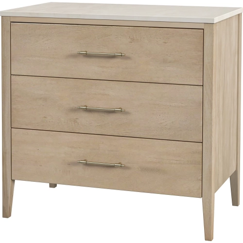 Averly 3-Drawer Chest in Beige & White Marble & Light Brown Wood