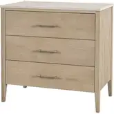 Averly 3-Drawer Chest in Beige & White Marble & Light Brown Wood