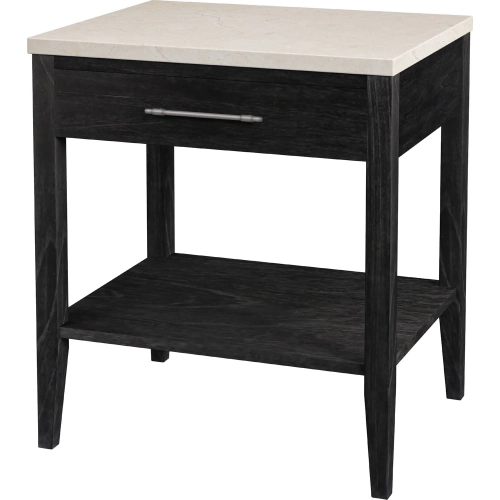 Averly 22" 1 Drawer Nightstand in Washed Black Wood & Beige & White Marble