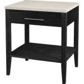Averly 22" 1 Drawer Nightstand in Washed Black Wood & Beige & White Marble
