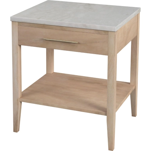 Averly 22" 1 Drawer Nightstand in Light Wood & Beige & White Marble