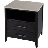 Averly 22" 2 Drawer Nightstand in Washed Black Wood & Beige & White Marble