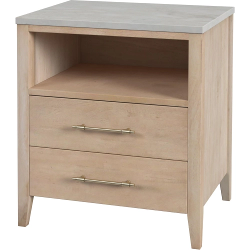 Averly 22" 2 Drawer Nightstand in Light Wood & Beige & White Marble