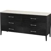 Averly 64" 6 Drawer Dresser in Washed Black Wood & Beige & White Marble