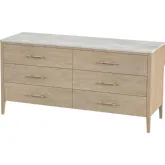 Averly 64" 6 Drawer Dresser in Light Wood & Beige & White Marble