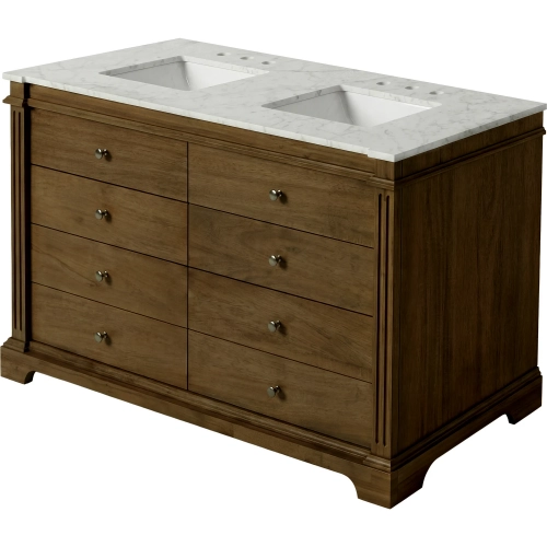 Rachelle 60" Double Bathroom Vanity in White Carrara Marble & Brown Wood