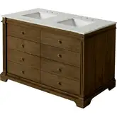 Rachelle 60" Double Bathroom Vanity in White Carrara Marble & Brown Wood