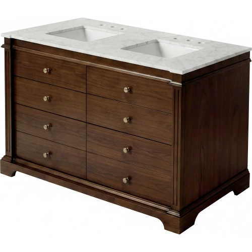 Rachelle 60" Double Bathroom Vanity in White Carrara Marble & Walnut Finish