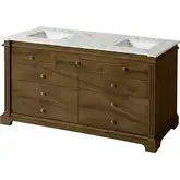 Rachelle 72" Double Bathroom Vanity in White Carrara Marble & Brown Finish Wood