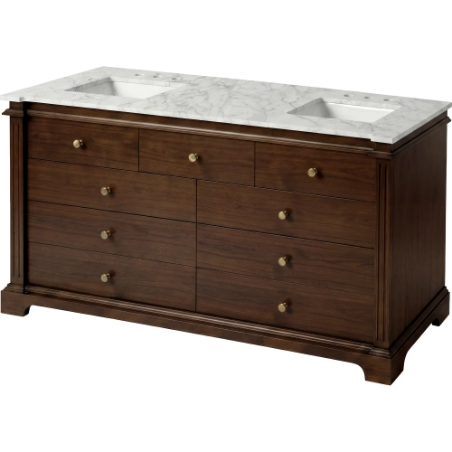 Rachelle 72" Double Bathroom Vanity in White Carrara Marble & Walnut Finish Wood