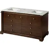 Rachelle 72" Double Bathroom Vanity in White Carrara Marble & Walnut Finish Wood