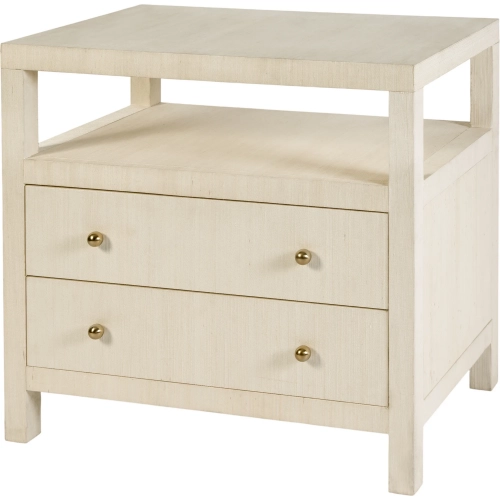 Nora 28" 2-Drawer Nightstand with Top Shelf in Beige Raffia