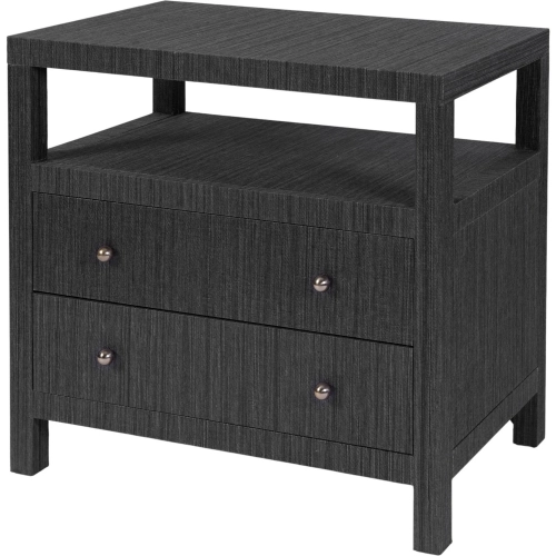 Nora 28" 2-Drawer Nightstand with Top Shelf in Charcoal Gray Raffia