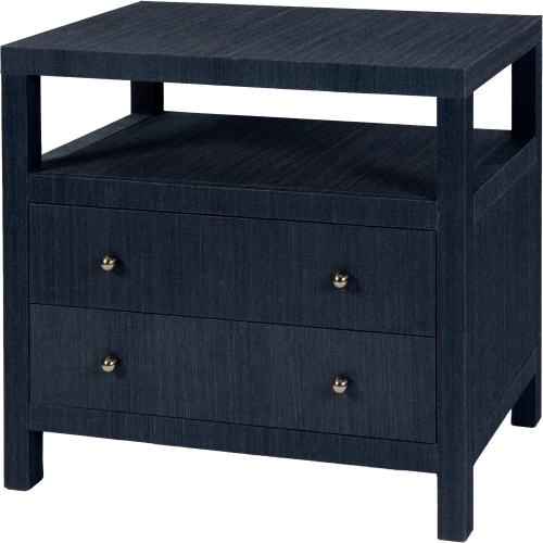Nora 28" 2-Drawer Nightstand with Top Open Shelf in Blue Raffia