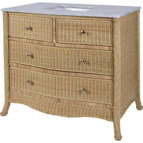 McLean 42" 2-Drawer Single Bathroom Vanity in Marble & Natural Rattan