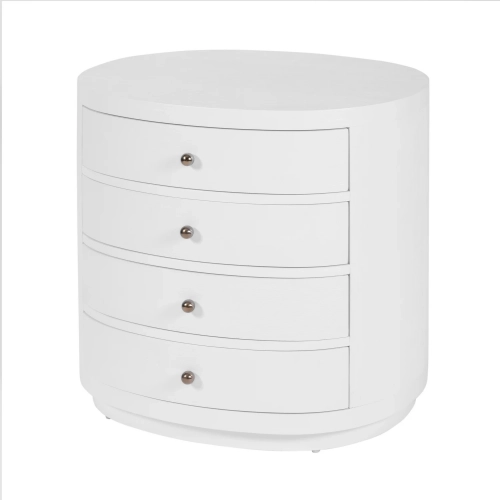 Nora 28" Oval 4-Drawer Nightstand in Textured White Finish Wood