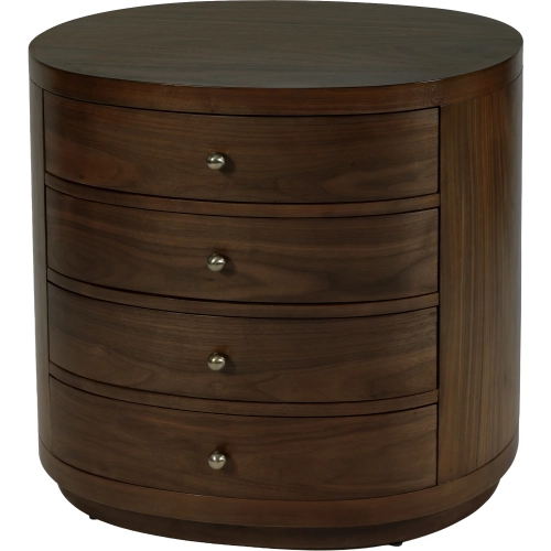 Nora 28" Oval 4-Drawer Nightstand in Walnut Brown Finish Wood