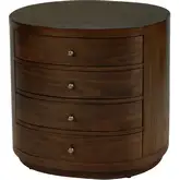 Nora 28" Oval 4-Drawer Nightstand in Walnut Brown Finish Wood