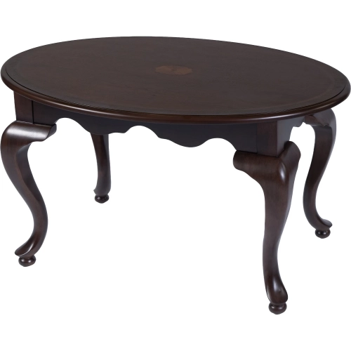 Mareo 38" Oval Queen Anne Coffee Table in Cherry Finish Wood