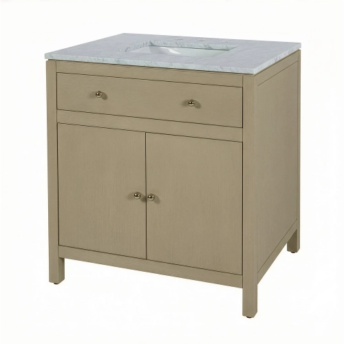 Nora 32" Bathroom Vanity in Carrara Marble & Antique Taupe Wood