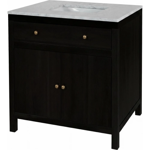 Nora 32" Bathroom Vanity in Carrara Marble & Antique Coffee Brown Wood