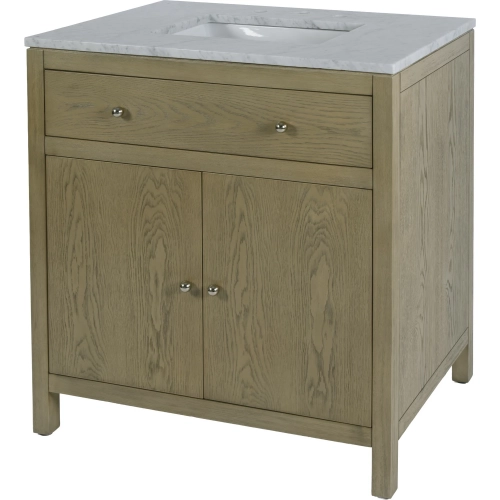 Nora 32" Bathroom Vanity in Carrara Marble & Oak Brown Finish Wood