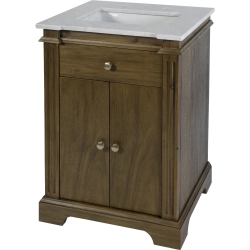 Rachelle 24" Bathroom Vanit in Carrara Marble & Brown Wood