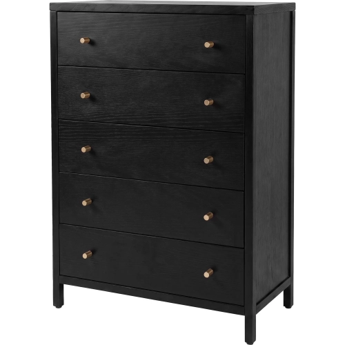 Mendel 5-Drawer Chest in Black Finish Wood