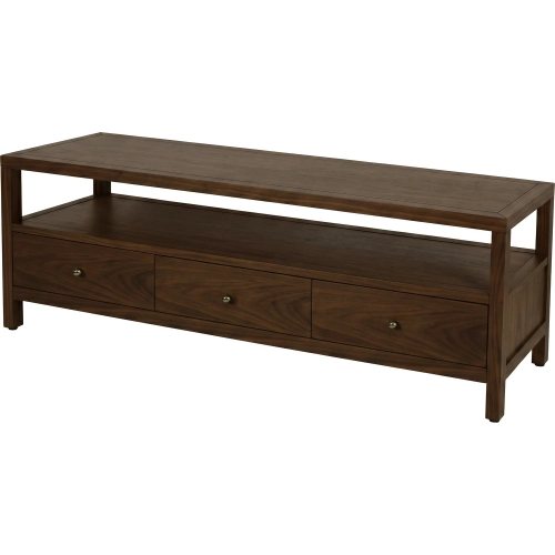 Nora 66.5" 3-Drawer TV Stand in Walnut Brown Finish Wood