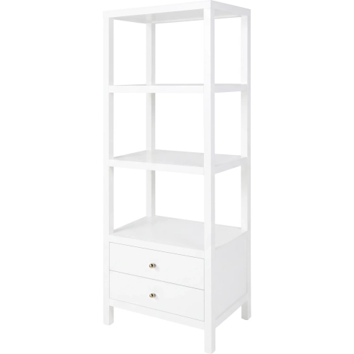 Nora 70"H 3-Tier Open Bookcase with Drawers in Smooth White Wood