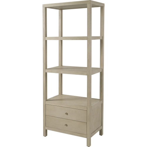 Nora 70"H 3-Tier Open Bookcase with Drawers in Taupe Wood