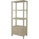 Nora 70"H 3-Tier Open Bookcase with Drawers in Taupe Wood
