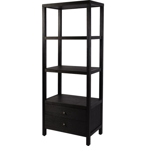 Nora 70"H 3-Tier Open Bookcase with Drawers in Antique Coffee Brown Wood