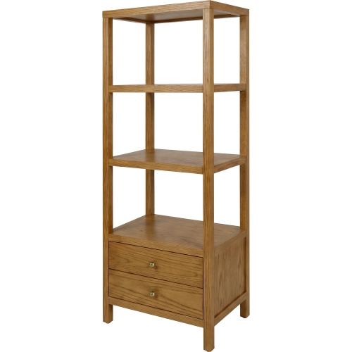 Nora 70"H 3-Tier Open Bookcase with Drawers in Light Natural Wood