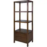 Nora 70"H 3-Tier Open Bookcase with Drawers in Walnut Brown Wood