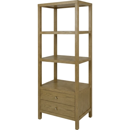 Nora 70"H 3-Tier Open Bookcase with Drawers in Light Oak Brown Wood