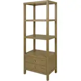 Nora 70"H 3-Tier Open Bookcase with Drawers in Light Oak Brown Wood