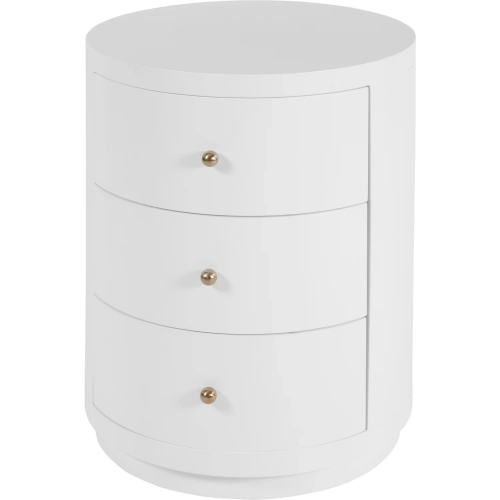 Nora 22" Round 3-Drawer End Table in Smooth White Finish Wood