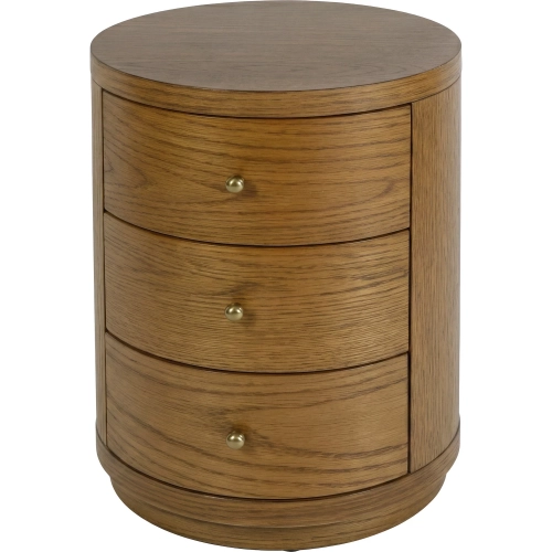 Nora 22" Round 3-Drawer End Table in Light Natural Finish Wood