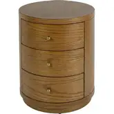 Nora 22" Round 3-Drawer End Table in Light Natural Finish Wood