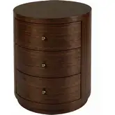 Nora 22" Round 3-Drawer End Table in Walnut Finish Wood