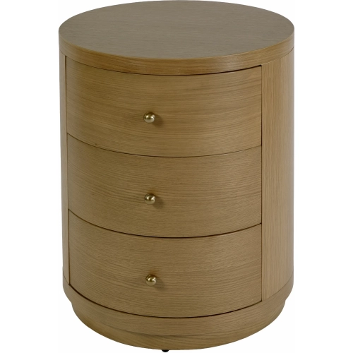 Nora 22" Round 3-Drawer End Table in Natural Oak Brown Finish Wood