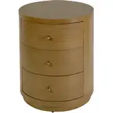 Nora 22" Round 3-Drawer End Table in Natural Oak Brown Finish Wood